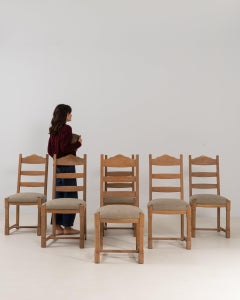 Circa 1970 Bleached Set Of Six Oak Dining Chairs With Upholstered Seat