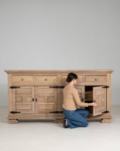 Circa 1970 Bleached Wood Brutalist Oak Buffet With Iron Hardware