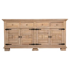 Circa 1970 Bleached Wood Brutalist Oak Buffet With Iron Hardware