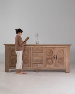 Circa 1970 Bleached Wood Brutalist Oak Carved Buffet With Four Drawers