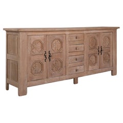 Circa 1970 Bleached Wood Brutalist Oak Carved Buffet With Four Drawers