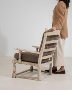 Circa 1970 Bleached Wood Oak Armchair With Upholstered Seat And Back