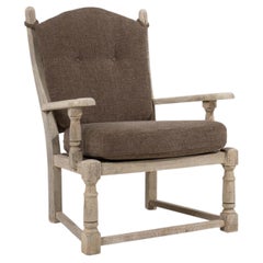 Circa 1970 Bleached Wood Oak Armchair With Upholstered Seat And Back