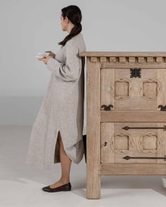 Circa 1970 Bleached Wood Oak Bar Cabinet With Iron Hardware