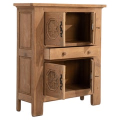 Bleached Oak Brutalist Cabinet, 2 Doors 1 Drawer, French Design, 1970s