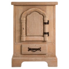 Circa 1970 Bleached Wood Oak Cabinet With Iron Hardware