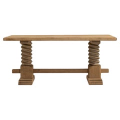Circa 1970 Bleached Wood Oak Coffee Table With Corkscrew Legs