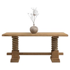 Circa 1970 Bleached Wood Oak Coffee Table With Corkscrew Legs