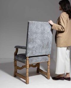 Circa 1970 Blue Wood Os De Mouton Upholstered Chair