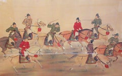 Circa 1970 Chinese Traditional Style Painting on Silk of Warriors on Horseback
