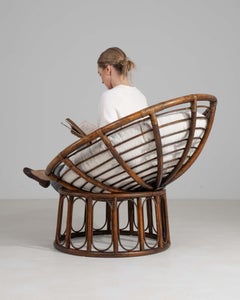 Circa 1970 Cream Bamboo Papasan Chair With Bouclé Cushion