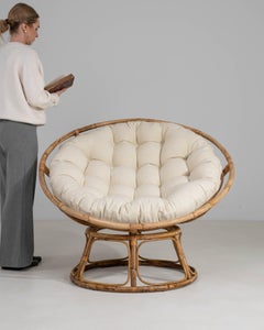 Circa 1970 Cream Bamboo Papasan Chair With Bouclé Cushion