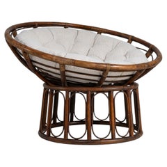 Circa 1970 Cream Bamboo Papasan Chair With Bouclé Cushion