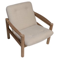 Circa 1970 Cream Wood Danish Armchair with Upholstered Seat & Back