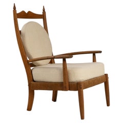 Circa 1970 Cream Wood Modern Armchair With Bouclé Upholstery