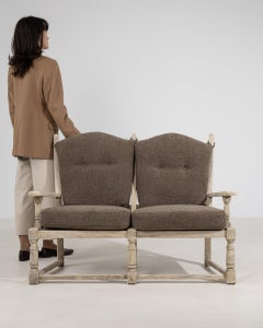 Circa 1970 Cream Wood Oak Sofa With Upholstered Seat And Back