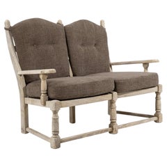 Sofa aus cremefarbenem Eichenholz, ca. 1970, mit gepolsterter Sitzfläche und Rückenlehne
