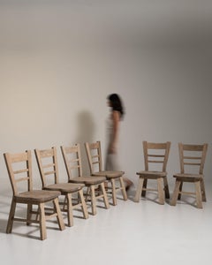 Circa 1970 French Provincial Natural Wood Set of 6 Dining Chairs