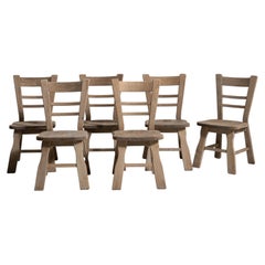 Circa 1970 French Provincial Natural Wood Set of 6 Dining Chairs
