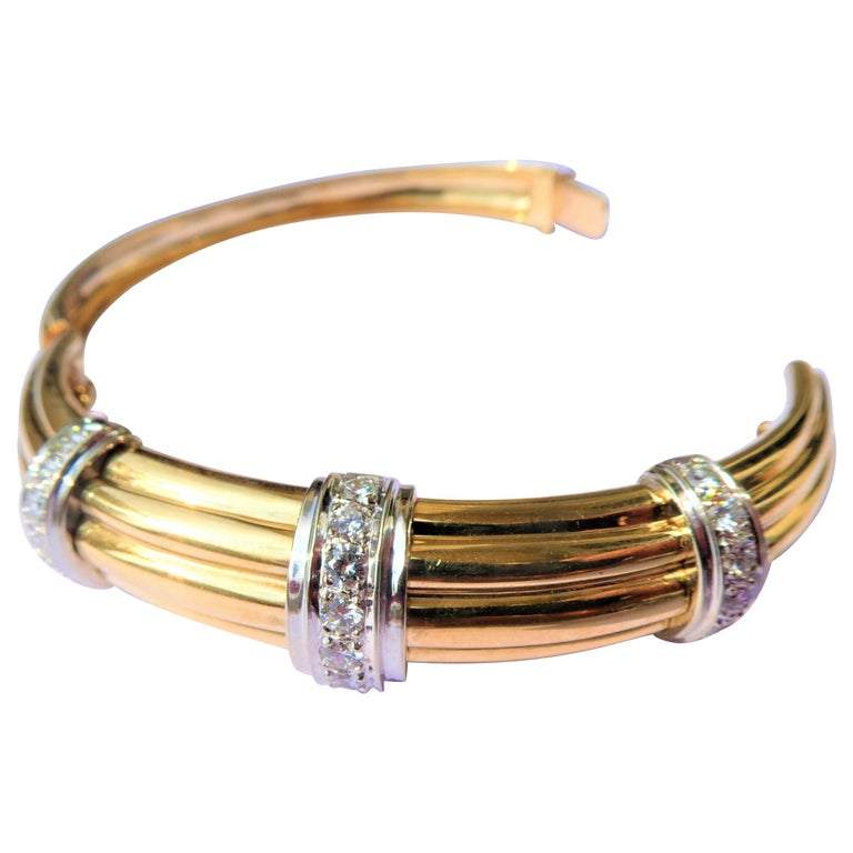 Henry Dankner and Sons Two-Color Gold Diamond Bangle Bracelet, circa ...