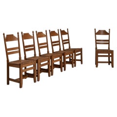 Circa 1970 Honey Wood Set of Six Oak Dining Chairs with Cane Seats