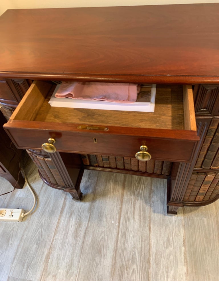 Mahogany OneDrawer and Center Door Desk Made with Antique Books, circa