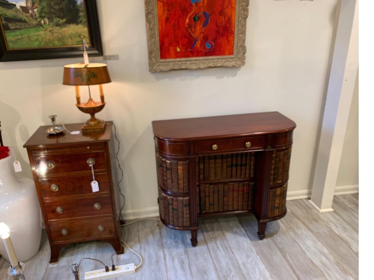 Mahogany OneDrawer and Center Door Desk Made with Antique Books, circa