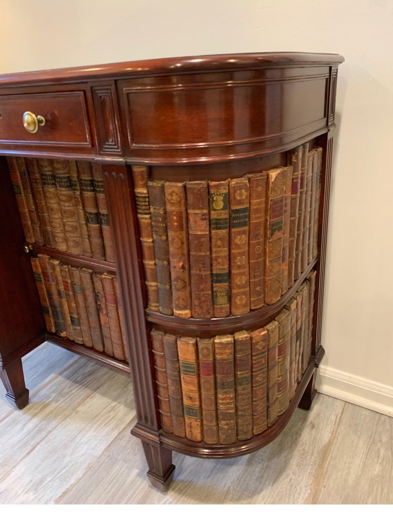Mahogany OneDrawer and Center Door Desk Made with Antique Books, circa