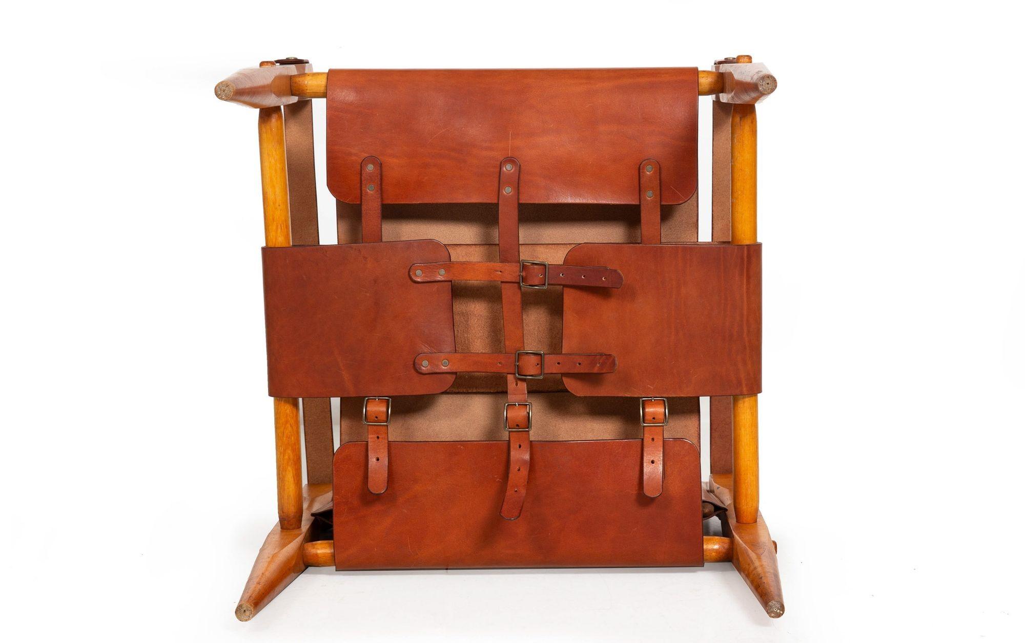 Circa 1970 Mid-Century Modern Leather Safari Chair attr. to Wilhelm Kienzle For Sale 8
