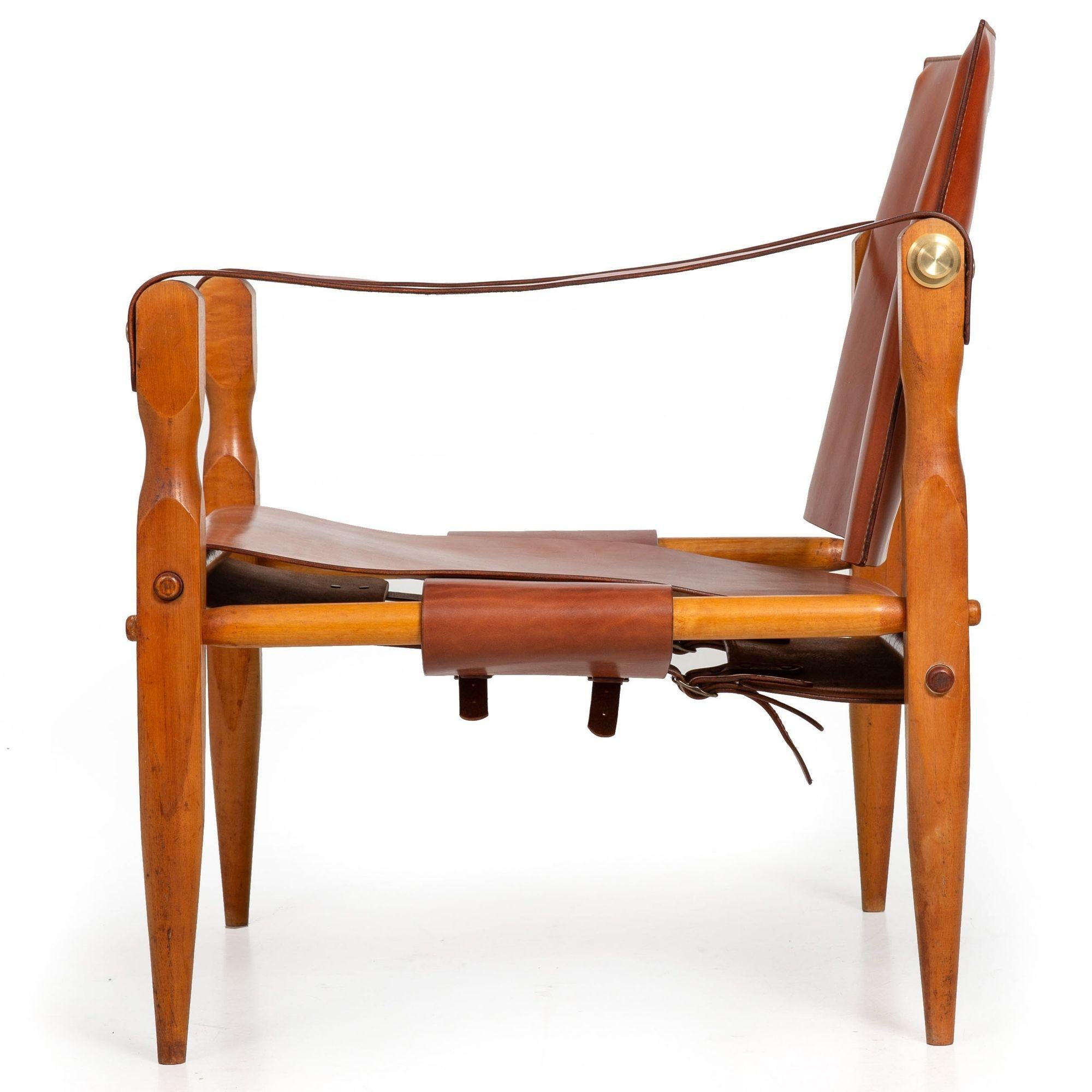 European Circa 1970 Mid-Century Modern Leather Safari Chair attr. to Wilhelm Kienzle For Sale