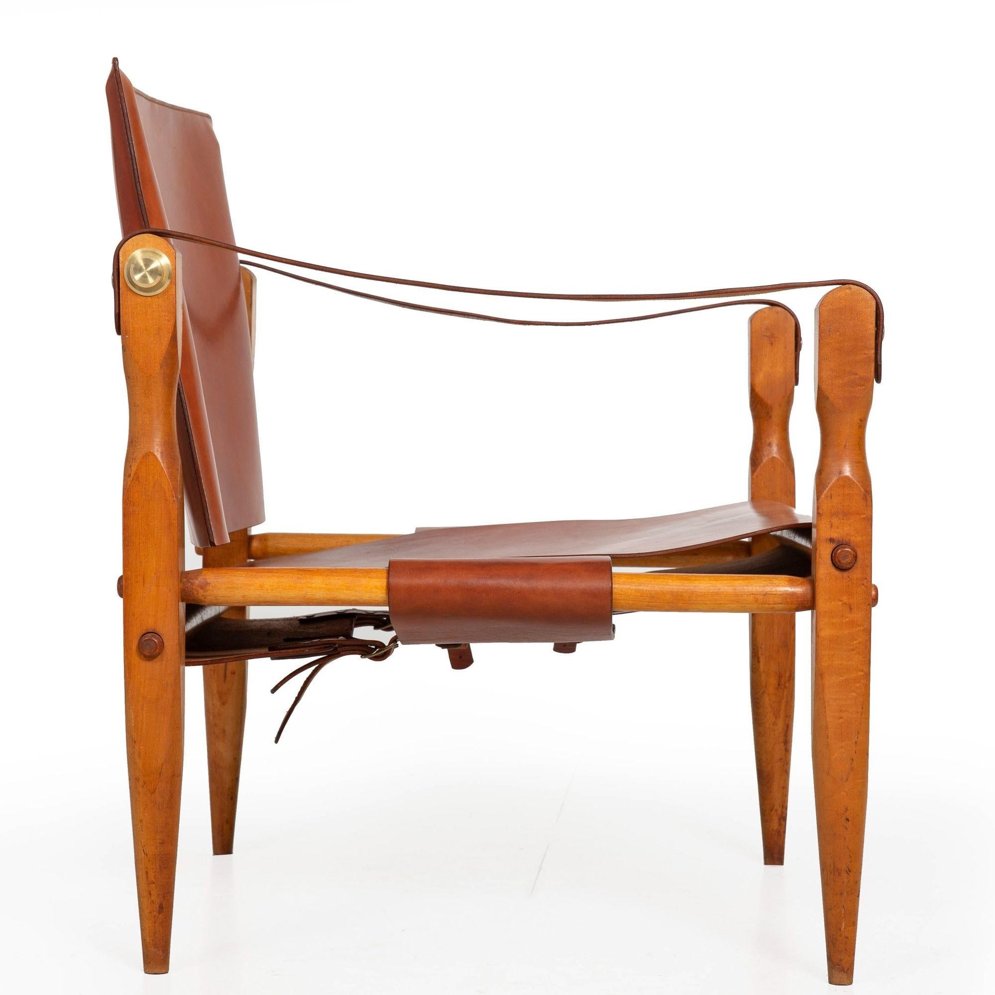 Circa 1970 Mid-Century Modern Leather Safari Chair attr. to Wilhelm Kienzle In Good Condition For Sale In Shippensburg, PA