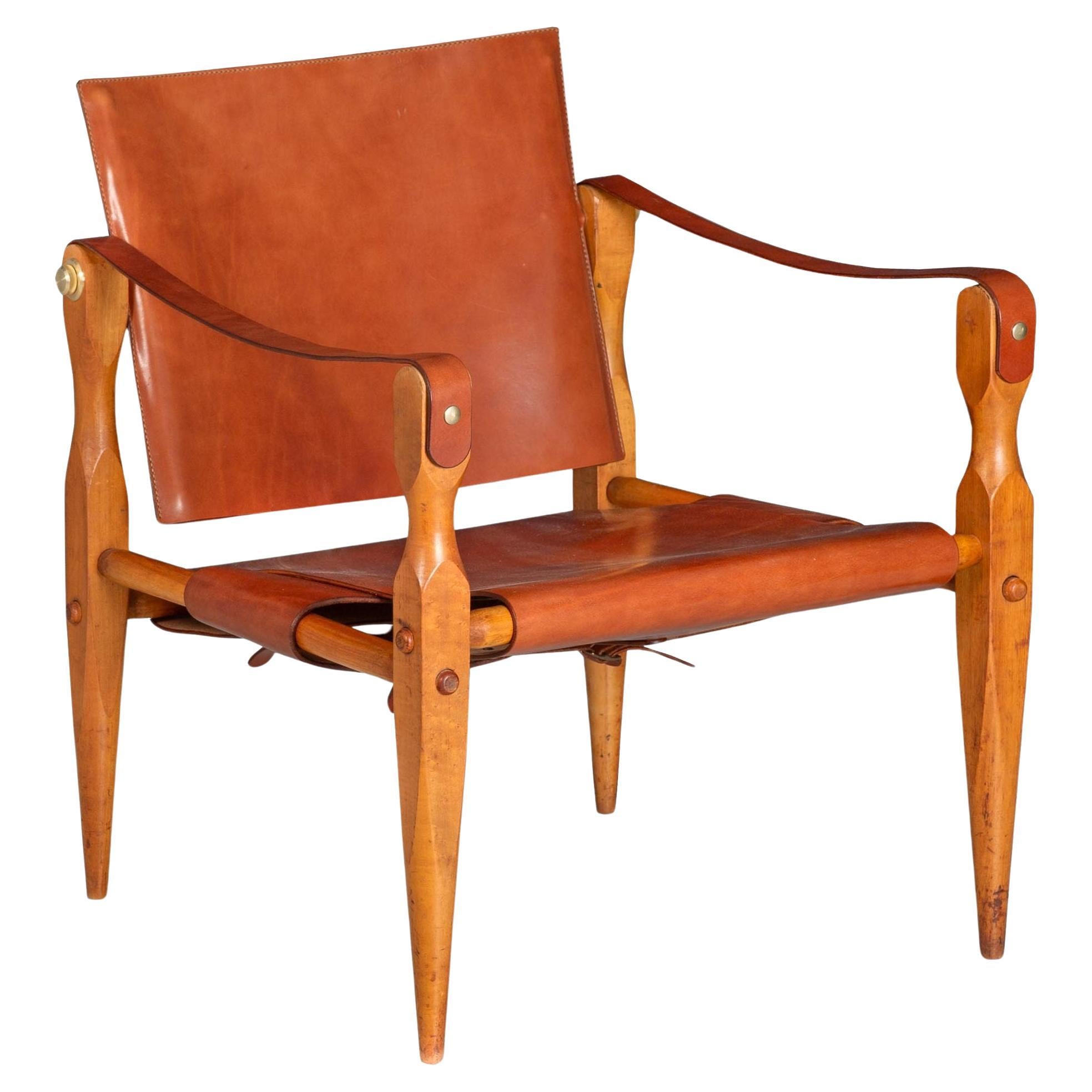 Circa 1970 Mid-Century Modern Leather Safari Chair attr. to Wilhelm Kienzle For Sale