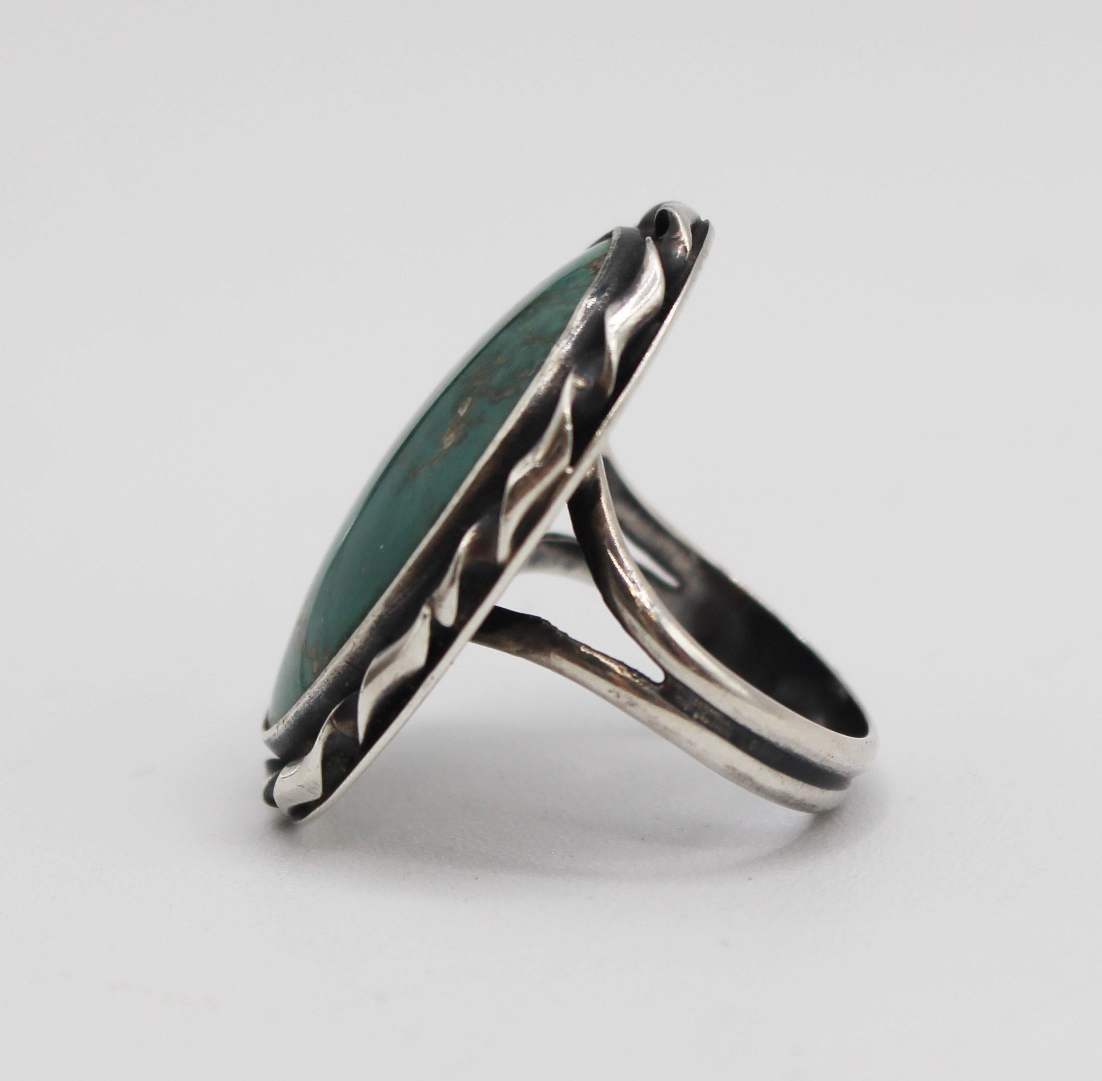 Circa 1970 Native American Royston Turquoise & Silver Ring In Good Condition For Sale In Chapel Hill, NC