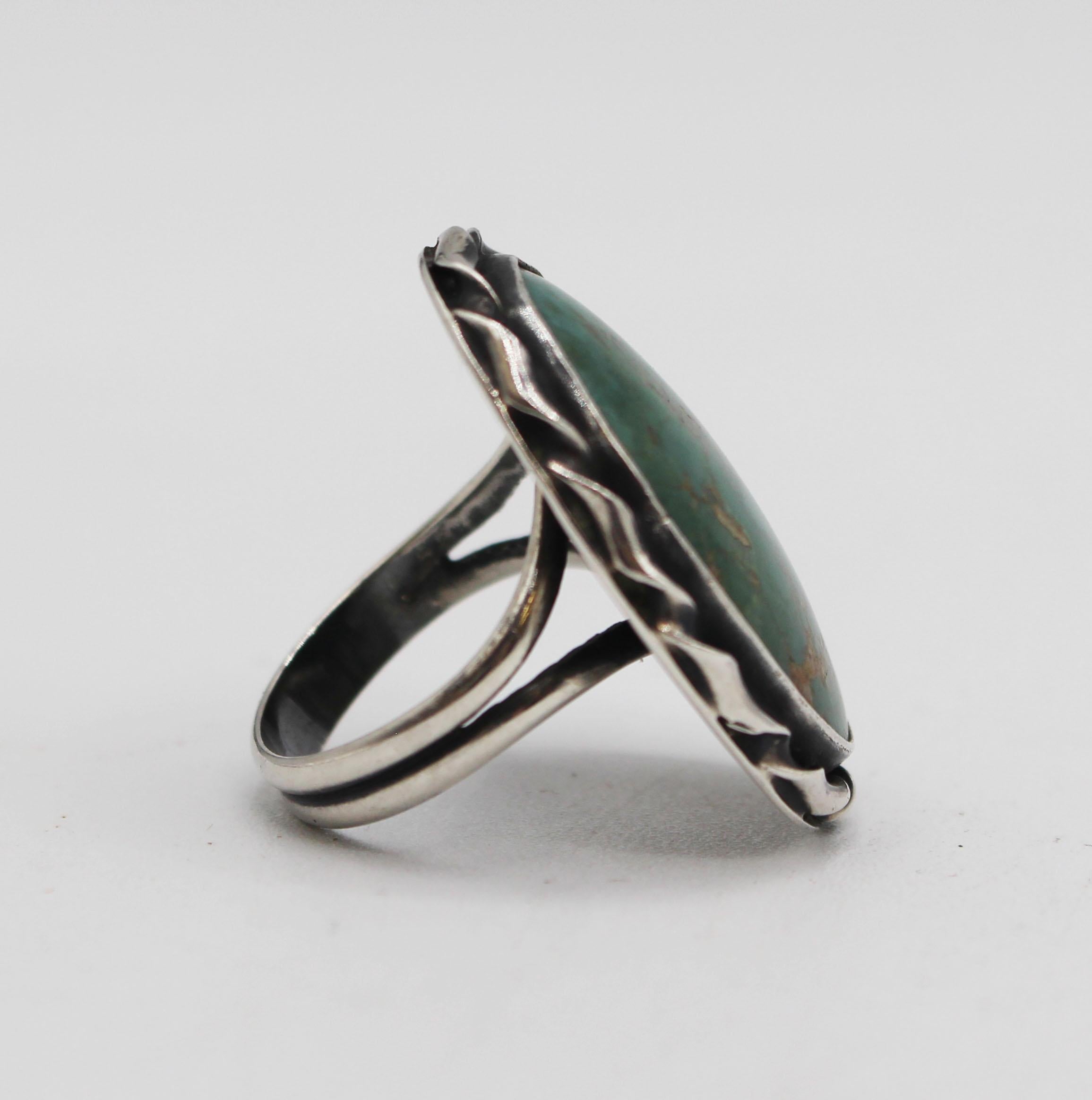 Circa 1970 Native American Royston Turquoise & Silver Ring For Sale 1