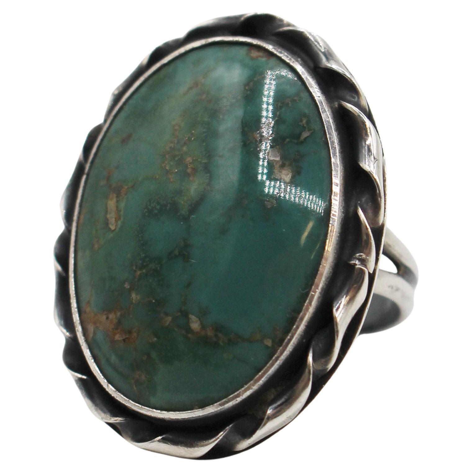 Circa 1970 Native American Royston Turquoise & Silver Ring