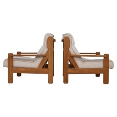 Circa 1970 Oatmeal Pair Of Brutalist Armchairs With Bouclé Upholstery