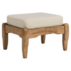 Circa 1970 Oatmeal Wood Oak Stool With Upholstered Seat