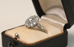 Diamond Cluster Engagement Ring. GIA 0.80ct Old Euro Diamond Ring Platinum I SI1