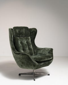 Circa 1970 Olive Metal MCM Upholstered Swivel Egg Chair