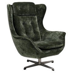 Circa 1970 Olive Metal MCM Upholstered Swivel Egg Chair