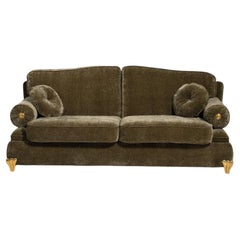 1970s French Provincial Sofa in Olive Green Chenille Upholstery