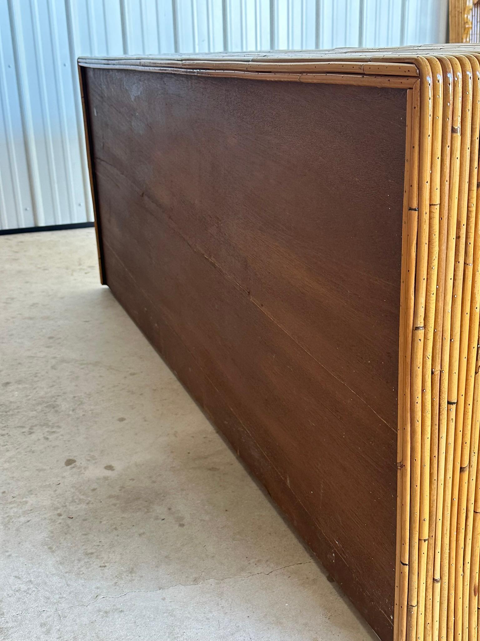 Circa 1970 Organic Modern Restored Pencil Reed Rattan Marquetry Waterfall Edge S In Good Condition In North Fort Myers, FL