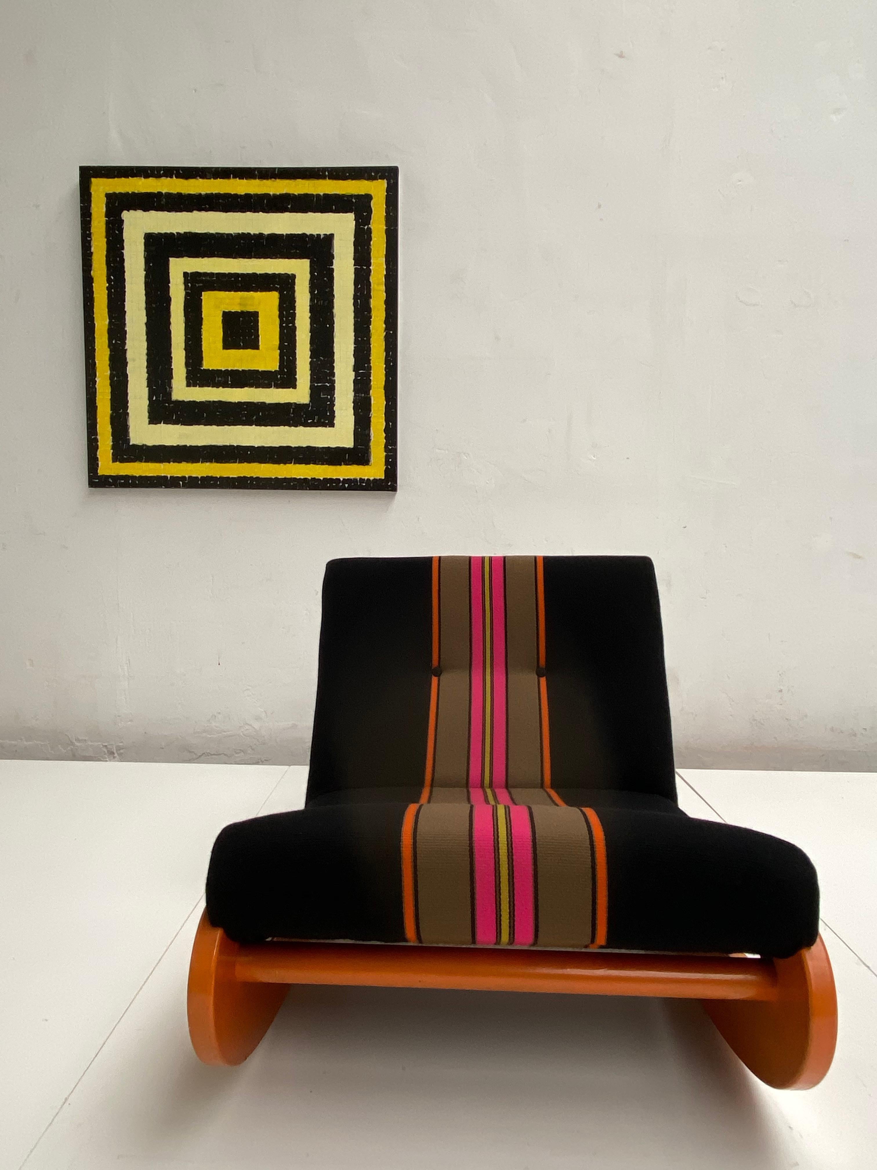 Mid-Century Modern Chaise longue à bascule en tissu de laine, d'origine, premier propriétaire, Allemagne, vers 1970 en vente