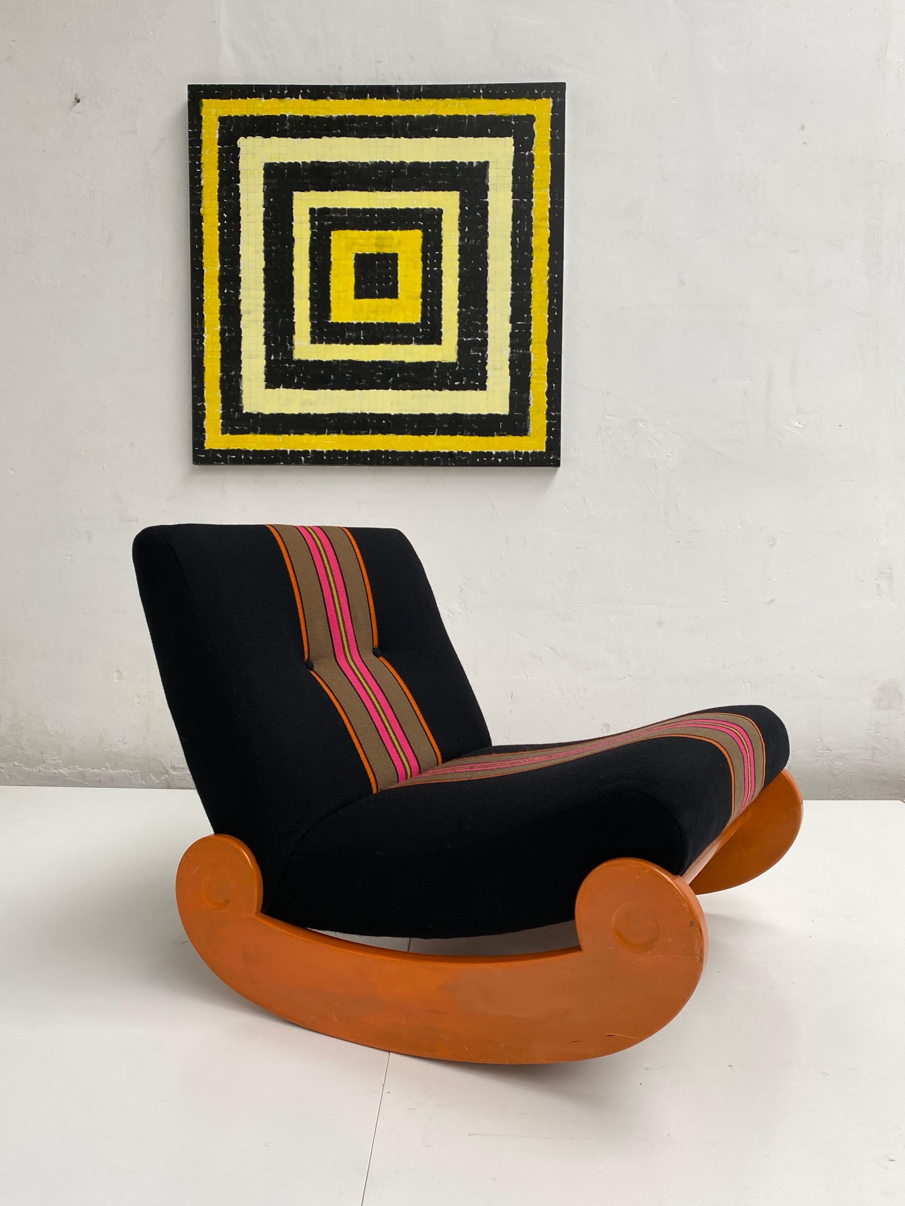 Original First Owner Custom Wool Fabric Rocking Lounge Chair, Germany circa 1970 For Sale 1