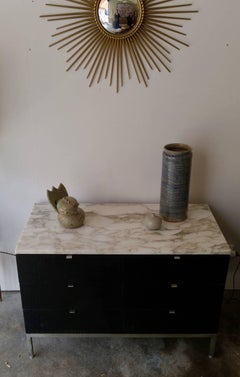 Knoll, Commode, Marble Tray, Chromed Metal and Black Wood Veneer, circa 1970