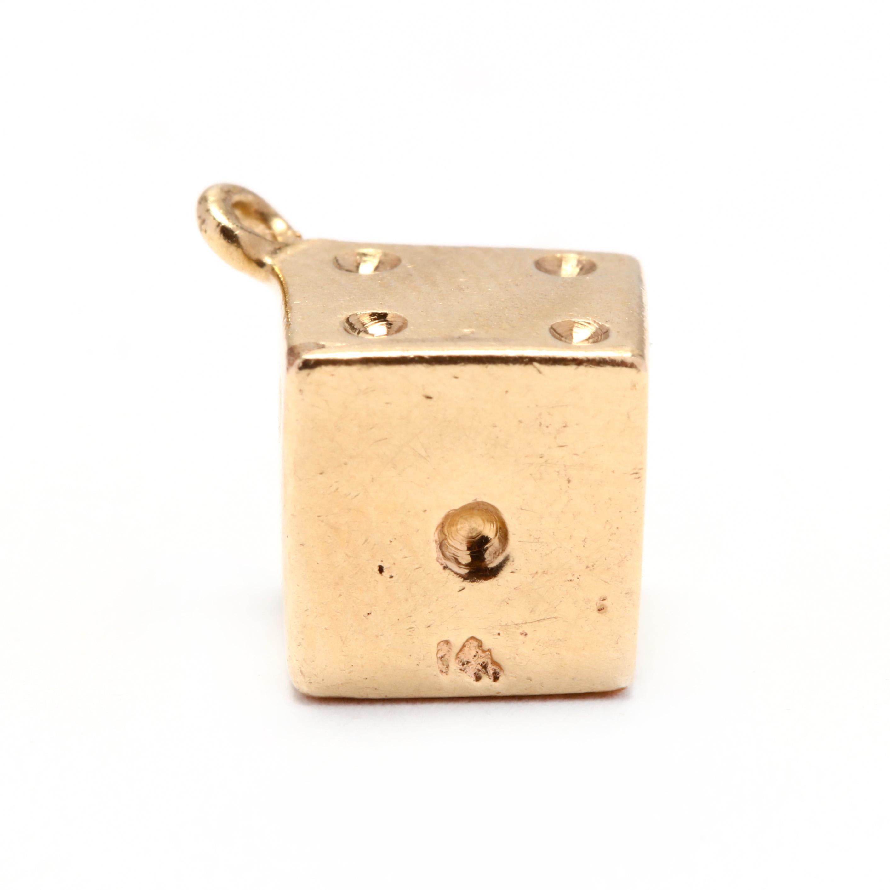 Women's or Men's 14 Karat Gold Dice Charm, circa 1970s