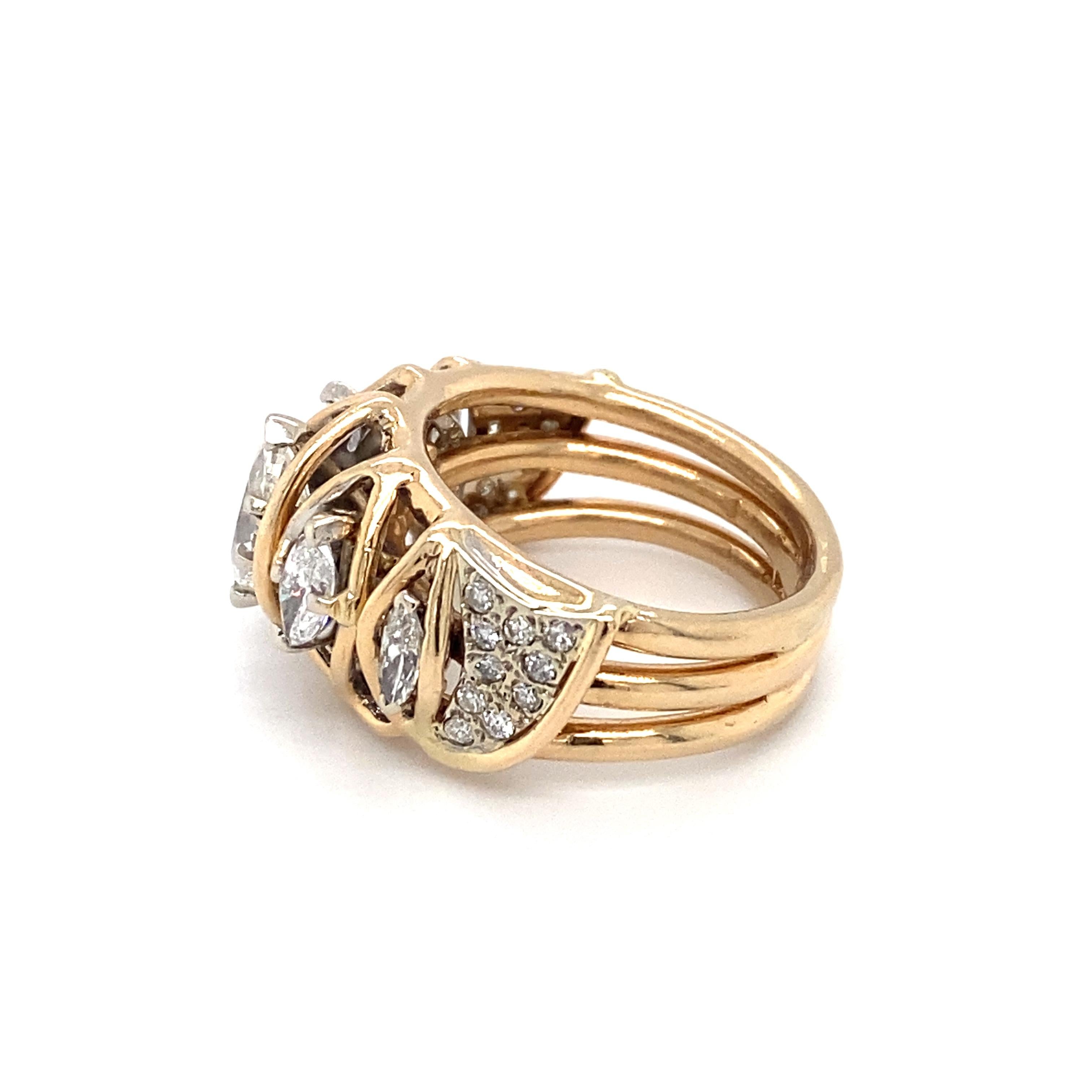 Marquise Cut Circa 1970s 1.60 Carat Marquise Diamond Retro Ring in 14 Karat Gold For Sale