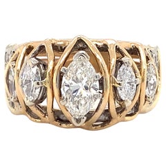 Retro-Ring aus 14 Karat Gold mit 1,60 Karat Marquise-Diamant, ca. 1970er Jahre