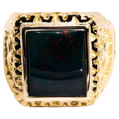 Circa 1970s 18 Carat Yellow Gold Vintage Mens Rectangular Bloodstone Signet Ring