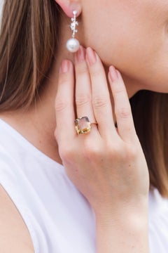 Circa 1970s 9 Carat Rose Gold Yellow Brown Smoky Quartz Vintage Cocktail Ring